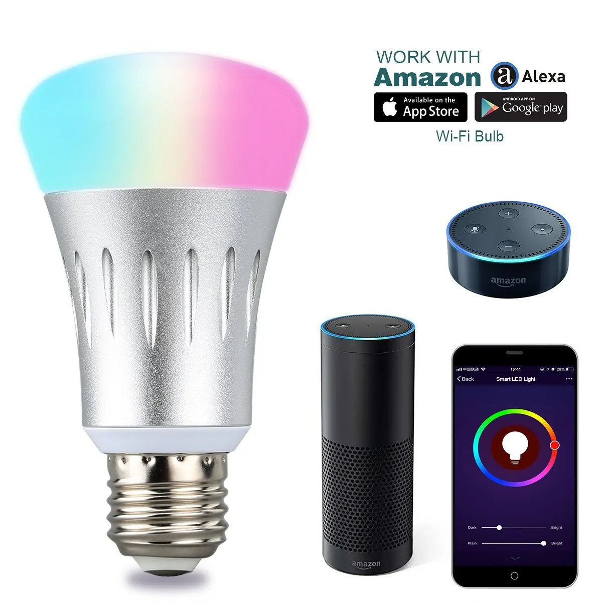 Smart WiFi Light Bulb Intelligent Colorful LED Lamp 7W RGBW APP Remote Control Works with Alexa Google for Stage Party Festival
Smart WiFi Light Bulb Intelligent Colorful LED Lamp 7W RGBW APP Remote Control Works with Alexa Google for Stage Party Festival