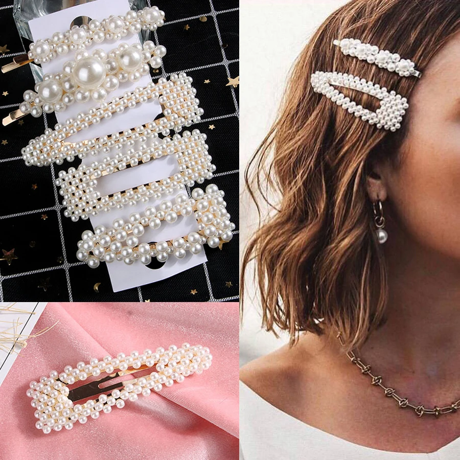 

2020 Fashion Pearl Hair Clip for Women Elegant Korean Design Girls Snap Barrette Stick Hairpin Hair Styling Accessories headwear