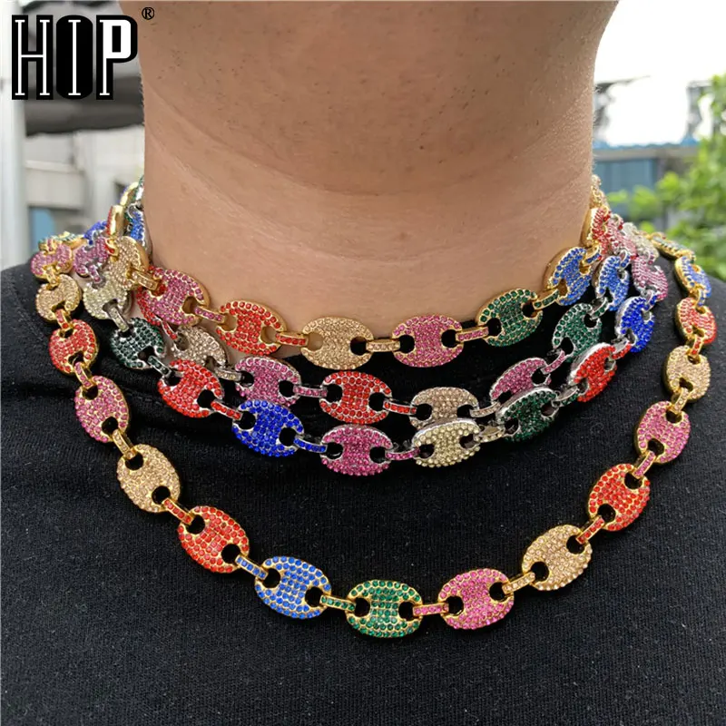 HIP HOP 13MM Iced Out CZ Multi-Colors Coffee Bean Pig Nose Alloy Rhinestone Charm Link Chain Bling Necklaces for Men Jewelry
HIP HOP 13MM Iced Out CZ Multi-Colors Coffee Bean Pig Nose Alloy Rhinestone Charm Link Chain Bling Necklaces for Men Jewelry