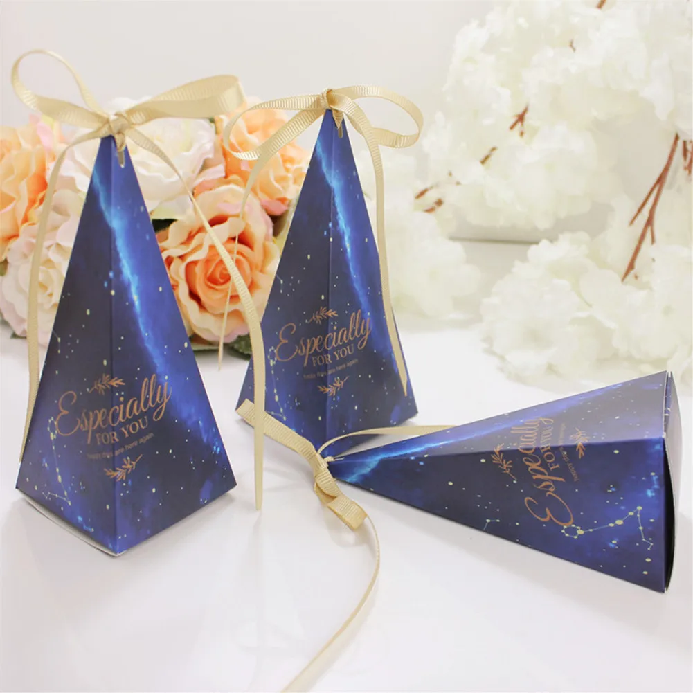 Лидер продаж 50 шт. коробка для конфет с пирамидой лента свадьбы дня рождения