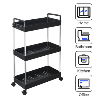 Slim Rolling Storage Cart with Handle 3-Tier Mobile Shelving Unit Bathroom Carts for Kitchen Bathroom Laundry Room Black
Slim Rolling Storage Cart with Handle 3-Tier Mobile Shelving Unit Bathroom Carts for Kitchen Bathroom Laundry Room Black