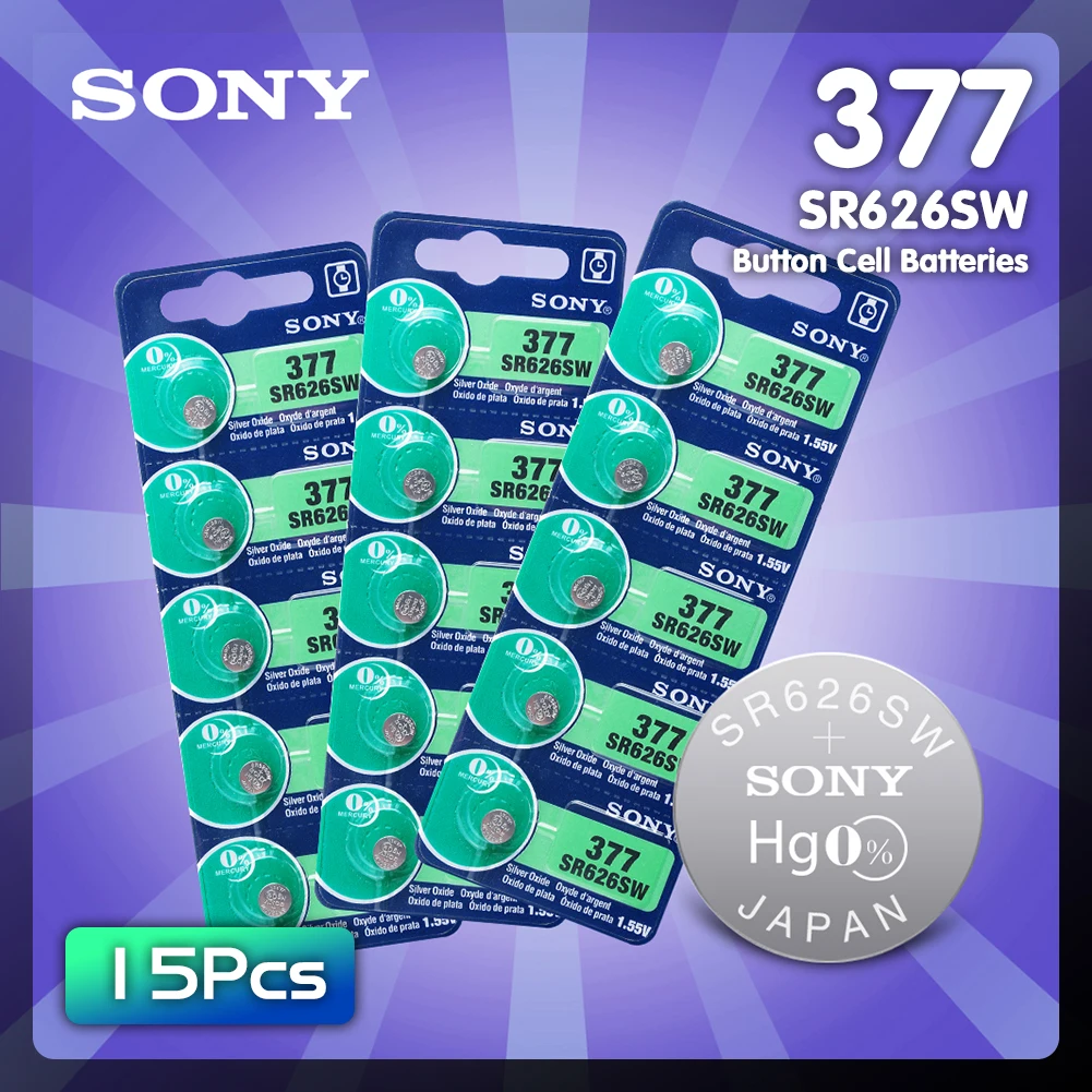 Кнопочная батарейка для часов SONY 1 55 в 377 376 SR626SW 626 SR626 V377 AG4 15 шт. сделано