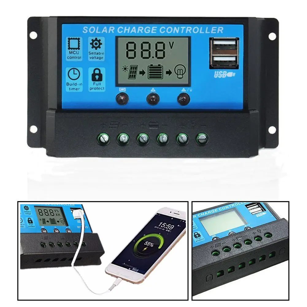 Dual USB Solar Controller 10A 20A 30A 12V/24V LCD Solar Panel Charger Controller Battery Regulator
Dual USB Solar Controller 10A 20A 30A 12V/24V LCD Solar Panel Charger Controller Battery Regulator