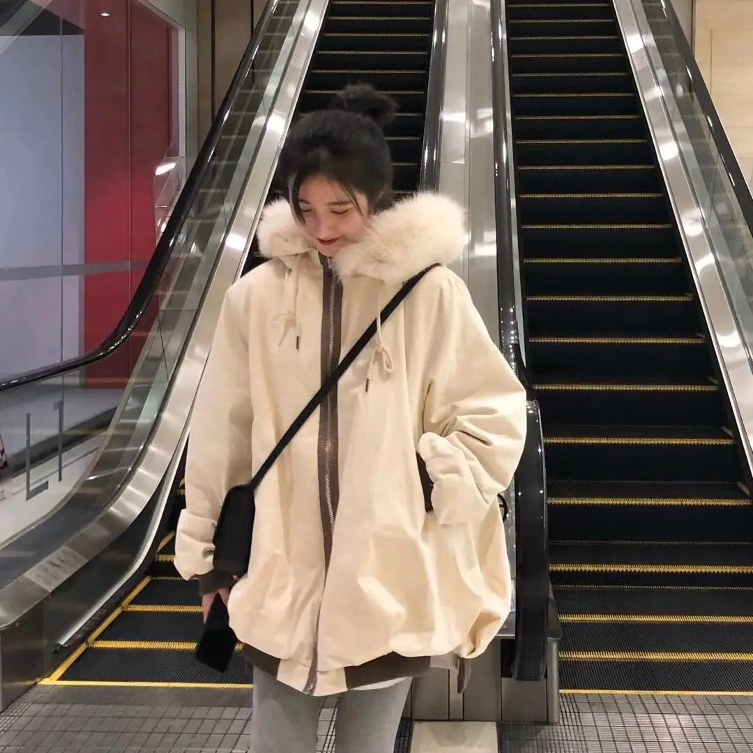 INS South Korea Spring Loose-Fit Mid-length Large Fur Collar Hooded Bat Sleeve Zipper Thick Cotton Coat Workwear Coat Women's
INS South Korea Spring Loose-Fit Mid-length Large Fur Collar Hooded Bat Sleeve Zipper Thick Cotton Coat Workwear Coat Women's