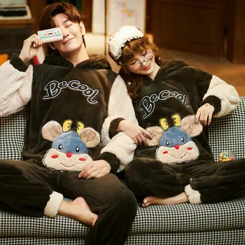 Autumn / winter long sleeve plush Coral couple pyjamas men and women thickened home suit
Autumn / winter long sleeve plush Coral couple pyjamas men and women thickened home suit