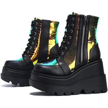 European and American new colorful muffin thick Foreign high-heeled shoes 20 bottom side zipper women's Boots 
European and American new colorful muffin thick Foreign high-heeled shoes 20 bottom side zipper women's Boots