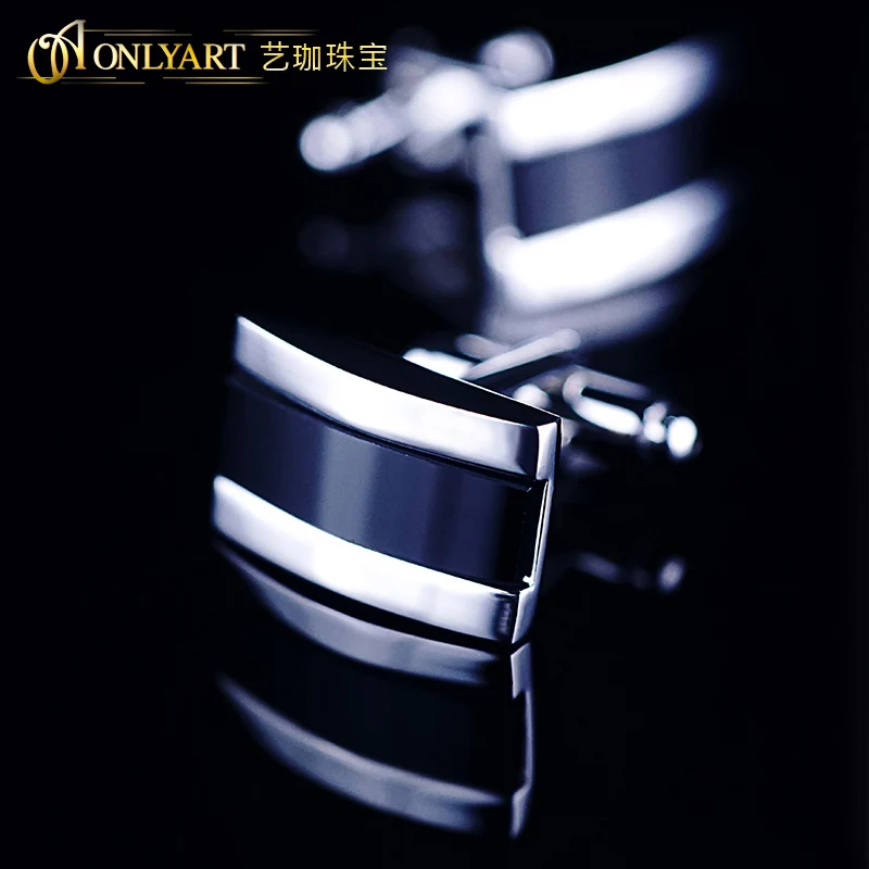 

Rectangle Onyx Cufflink Accessory for Men Silver Plated Rectangle Cuff Links Set Fashion Shirts Button Jewellery
