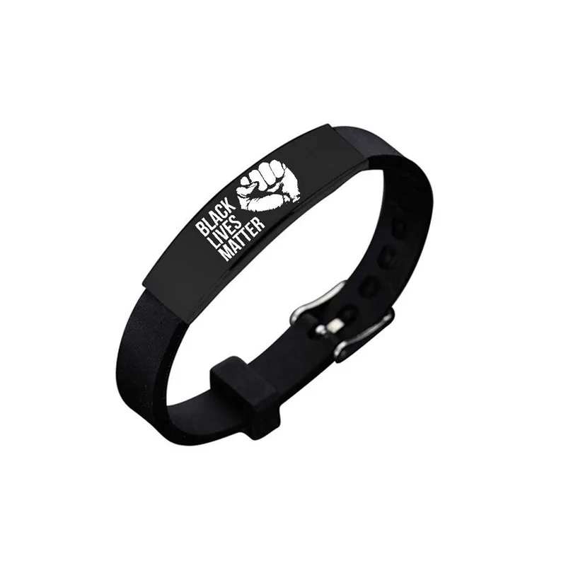 I Can’t Breath Bracelets Black Stainless Steel Silicone 