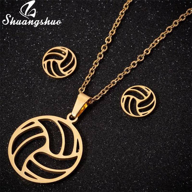 Фото Shuangshuo Geometric Stainless Steel Jewelry Sets for Women Hollow Round Ball Necklace Earrings Girls Sporty Collier Brincos | Украшения и