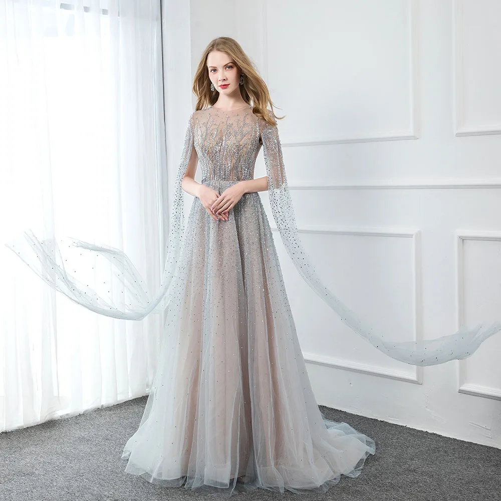 YQLNNE 2022 Luxury Crystals Beaded Evening Dresses Long O Neck Silver Tulle With Shawl Sleeve Elegant Formal Gowns
YQLNNE 2022 Luxury Crystals Beaded Evening Dresses Long O Neck Silver Tulle With Shawl Sleeve Elegant Formal Gowns