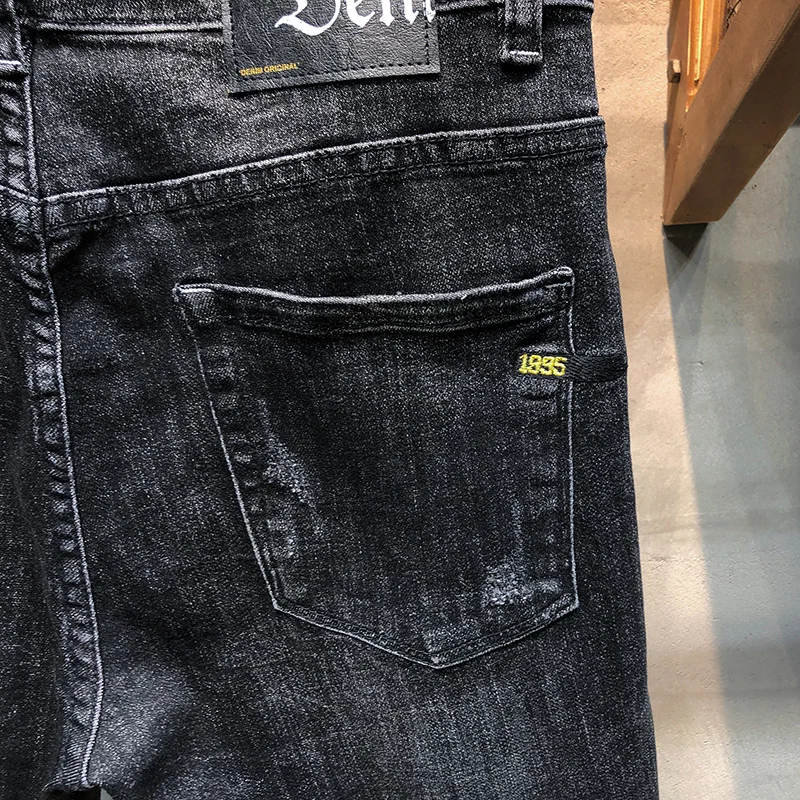 Ripped Jeans for Men Skinny Jeans Men Stretch Distressed Colorfully Patch Fashion Designer Jeans