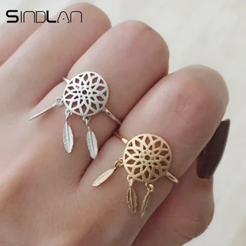 Sindlan Adjustable Hollow Dream Catcher Rings for Women Gold Silver Color Feather Charm Statement Ring Bohemia Finger Jewelry
Sindlan Adjustable Hollow Dream Catcher Rings for Women Gold Silver Color Feather Charm Statement Ring Bohemia Finger Jewelry