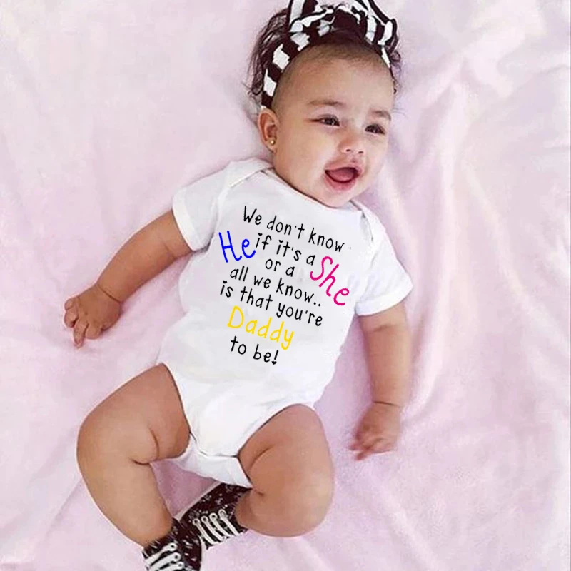 

We Don't Know If It's He or She All We Know Is That You'er Grandparents Newborn Baby Boys Girls Bodysuit Twins Romper Jumpsuits