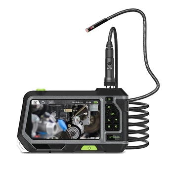 5Inch Industrial Endoscope Borescope 8mm Mini Dual Lens Inspection Camera with Semi-Rigid Tube LED Lights and Toolbox