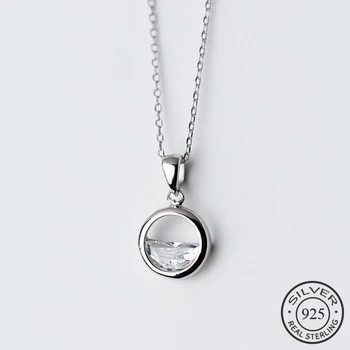 Real 925 Sterling Silver Crystal Round Minimalist Pendant Necklaces Minimalist Fine Jewelry For Women Party Accessories