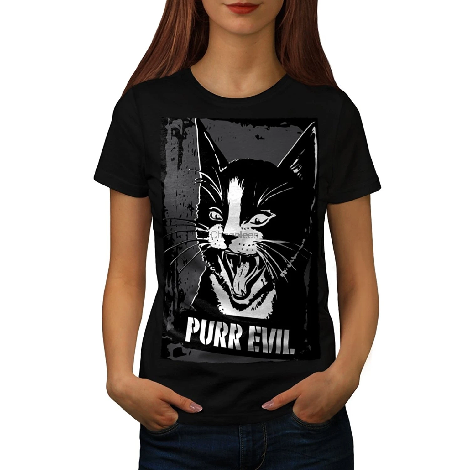 Женская футболка с коротким рукавом и изображением кота |