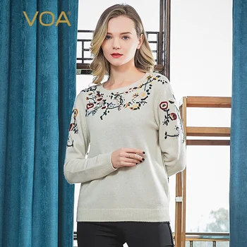 VOA Pure Cashmere Crewneck Hand Embroidered 7 Needles 26 Twice Coarse Thread Long Sleeve Loose Knitted Sweater Women RZ53
VOA Pure Cashmere Crewneck Hand Embroidered 7 Needles 26 Twice Coarse Thread Long Sleeve Loose Knitted Sweater Women RZ53