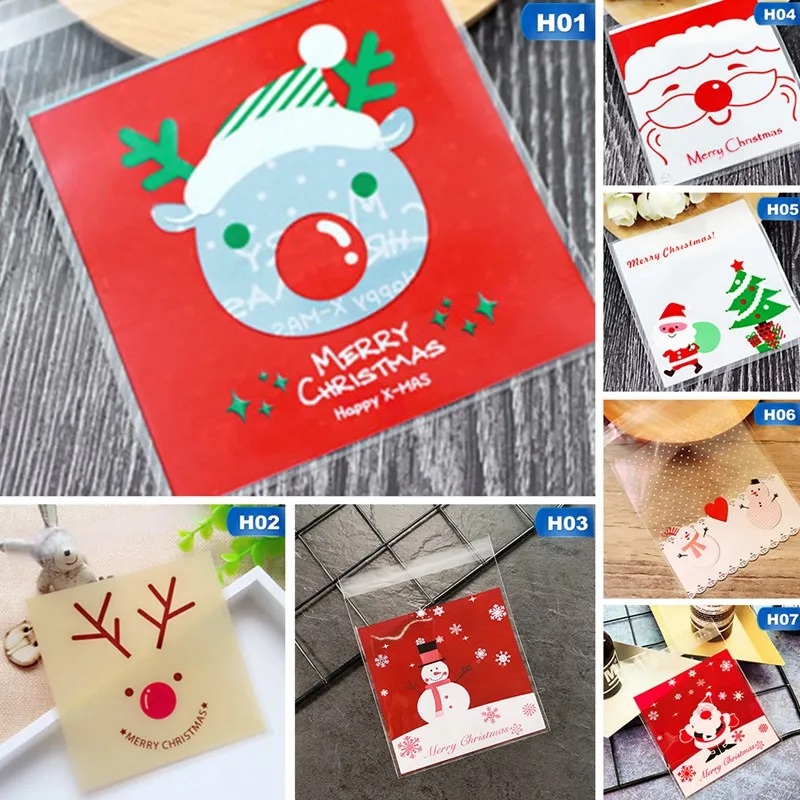 100pcs cute cartoon gifts bags christmas cookie packaging self