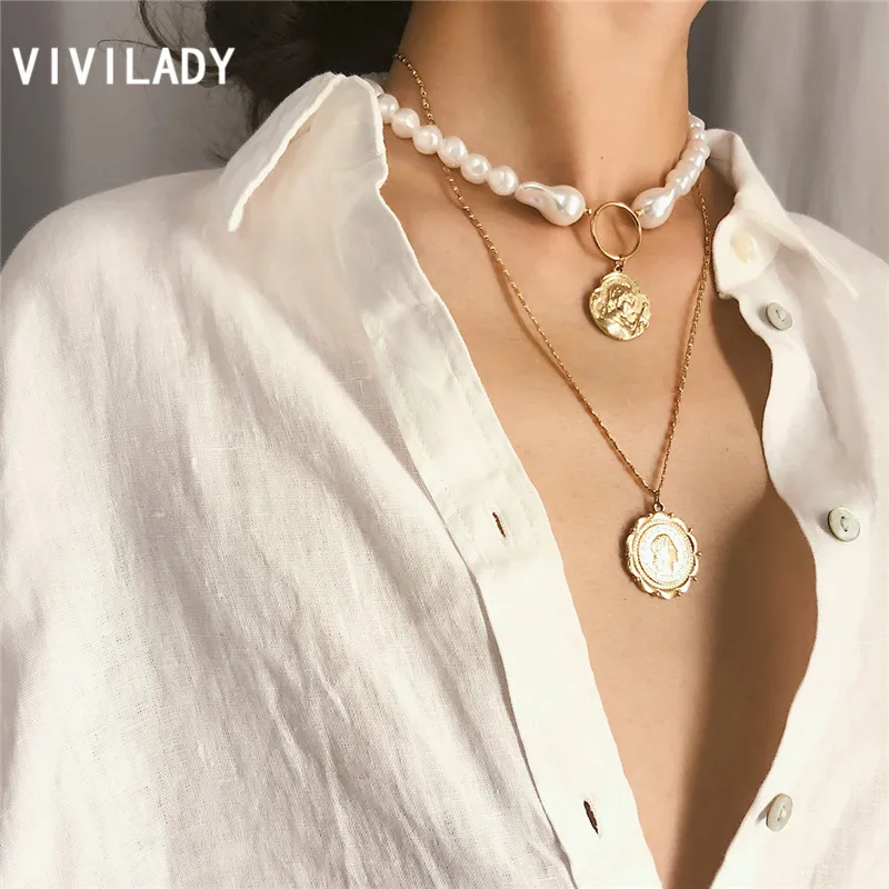 VIVILADY Vintage Baroque Imitation Pearl Women Choker Necklace Multilayer Gold Color Alloy Emboss Metal Female Party Jewelry
VIVILADY Vintage Baroque Imitation Pearl Women Choker Necklace Multilayer Gold Color Alloy Emboss Metal Female Party Jewelry
