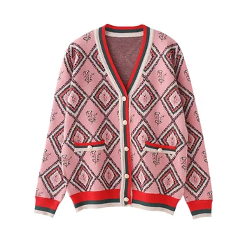 Retro Rhombus Jacquard Knit Sweater Coat 2020 Spring Women Cardigans V-Neck Autumn Winter Women Cardigan Knitted Womens Coats 
Retro Rhombus Jacquard Knit Sweater Coat 2020 Spring Women Cardigans V-Neck Autumn Winter Women Cardigan Knitted Womens Coats