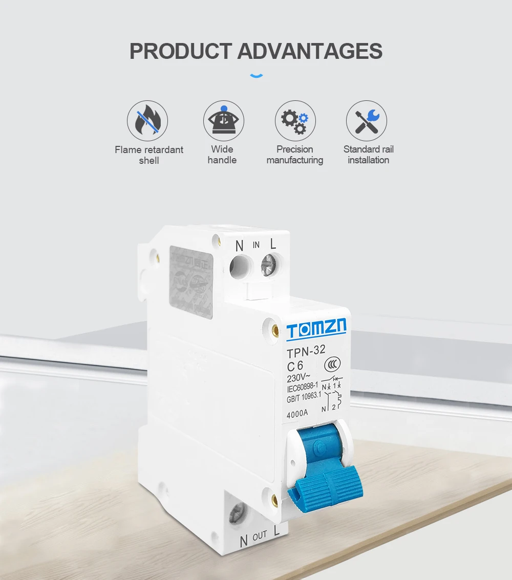 Description Picture 3 of itemTPN 1P+N Mini Circuit Breaker MCB 6A 10A 16A 20A 25A 32A Din Rail Mounting Miniature Household Air Switch