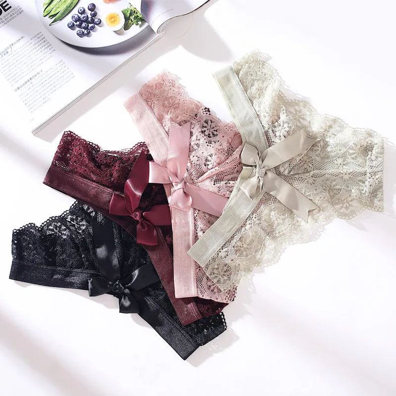 

4Pcs G-strings Sexy Lift Lace Rosette Adorn Female Thongs Super Elasticity Delicate Beautiful Hollow Soft Breath Woman T-back