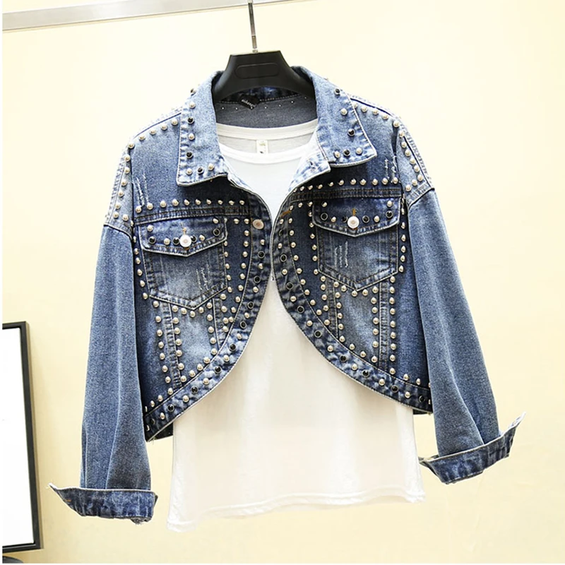 autumn cropped rivet denim jacket women korean casual fashion long sleeve short ladies coats and jackets womens 2019 new arrival 
autumn cropped rivet denim jacket women korean casual fashion long sleeve short ladies coats and jackets womens 2019 new arrival