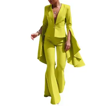 Women 2 Piece Matching Outfit Sexy V-Neck Flare Sleeve Top And Wide Leg Pant Sets High Waist Bodycon Party Suit 
Women 2 Piece Matching Outfit Sexy V-Neck Flare Sleeve Top And Wide Leg Pant Sets High Waist Bodycon Party Suit