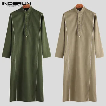 INCERUN Men Muslim Clothes Islamic Kaftan Long Sleeve Stand Collar Button Vintage Saudi Arabia Solid Men Jubba Thobe Robes 2020 
INCERUN Men Muslim Clothes Islamic Kaftan Long Sleeve Stand Collar Button Vintage Saudi Arabia Solid Men Jubba Thobe Robes 2020