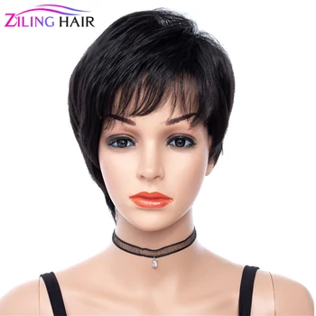 synthetic short black natural bangs wig for women lightweight women's cosplay wig with bangs Ziling hair 
synthetic short black natural bangs wig for women lightweight women's cosplay wig with bangs Ziling hair
