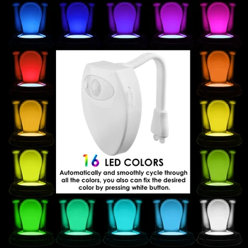 16 Color LED Toilet Light PIR Motion Sensor Night Lamp Backlight WC Toilet Bowl Seat Bathroom Night light for Home Drop Shipping
16 Color LED Toilet Light PIR Motion Sensor Night Lamp Backlight WC Toilet Bowl Seat Bathroom Night light for Home Drop Shipping