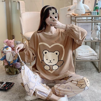Women Cotton Pajamas Set Cute Cartoon Homewear Women Home Clothes Lounge Wear winter Long Sleeve Female Pajamas Cotton Sleepwea
Women Cotton Pajamas Set Cute Cartoon Homewear Women Home Clothes Lounge Wear winter Long Sleeve Female Pajamas Cotton Sleepwea