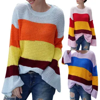 New Winter Women Loose Rainbow Color Striped Flare Sleeve Sweater Knitted Pullover sleeve pullover female streetwear colorful ju
New Winter Women Loose Rainbow Color Striped Flare Sleeve Sweater Knitted Pullover sleeve pullover female streetwear colorful ju