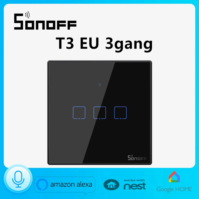 Умный настенный светильник SONOFF T3EU3C Wifi сенсорный черный с краями 433 RF/Voice/APP