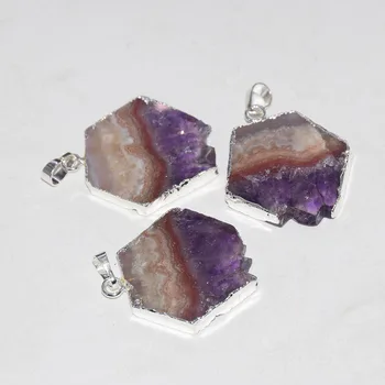 Natural Slice Purple Crystal Quartz octagon pendant jewelry making 2020 women large raw geode druzy stones charm point femme 
Natural Slice Purple Crystal Quartz octagon pendant jewelry making 2020 women large raw geode druzy stones charm point femme