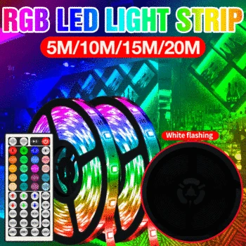 DuuToo Strip Lamp RGB Fita LED Waterproof Flexible Ribbon 5050 SMD Light Strip 5M 10M 15M 20M Tape Diode DC12V Screen Backlight