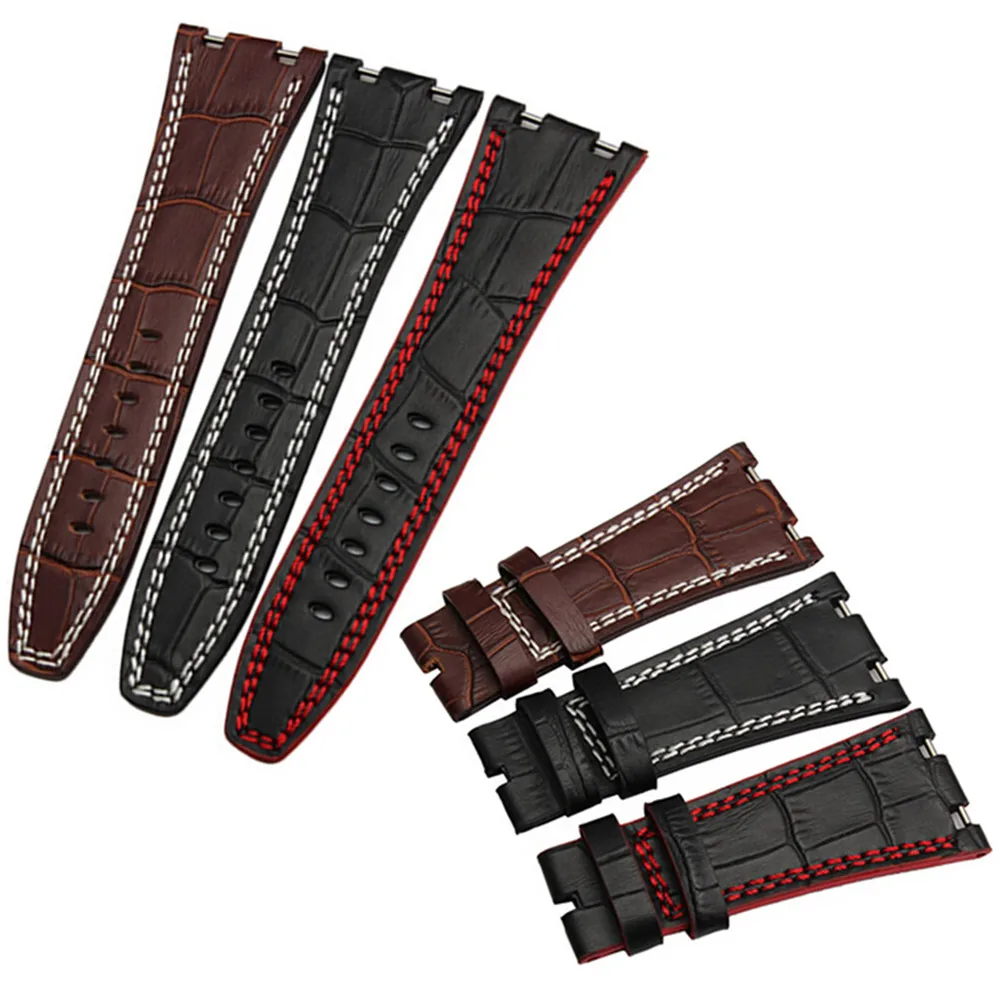 

watch band For AP straps 28mm black brown red 100% Genuine Leather Handmade Watch Band Strap steel deployment buckle WATCHBAND