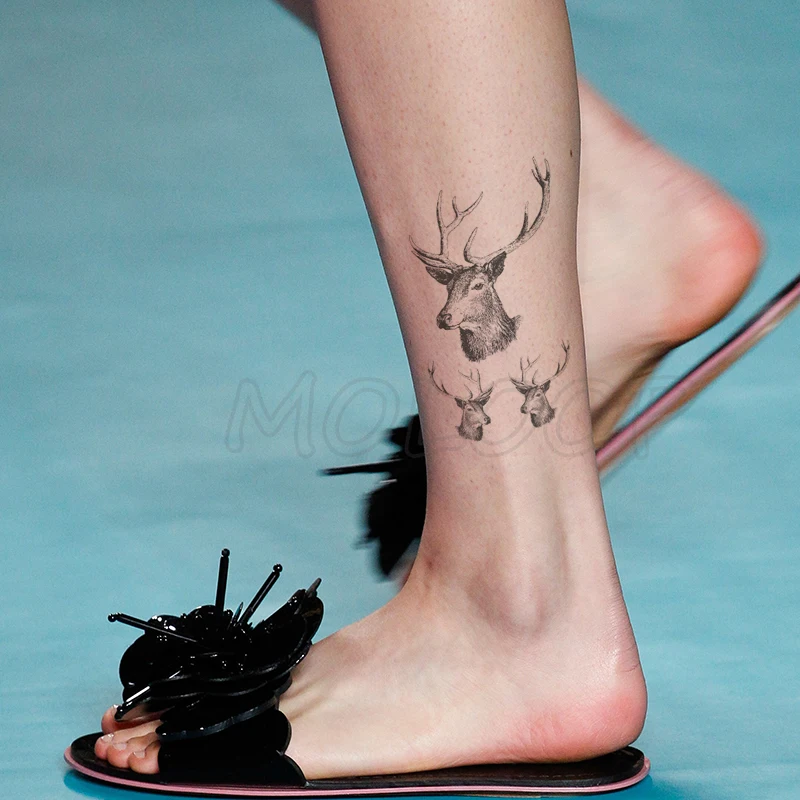 Переводная татуировка на водной основе черная голова оленя Давида боди-арт