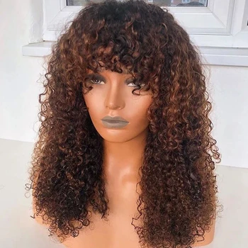 

Eversilky Ombre Afro Kinky Curly 13x6 Lace Front Human Hair Wigs With Bangs Brown Curly 360 Full Lace Wig Blonde Remy Fringe Wig