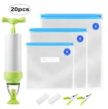 20Pcs/set Bag Kits Reusable Food Storage Vacuum Seal Bags With Hand Pump Bag Sealing Clips Food Wrap For Food Storage Freezing
20Pcs/set Bag Kits Reusable Food Storage Vacuum Seal Bags With Hand Pump Bag Sealing Clips Food Wrap For Food Storage Freezing