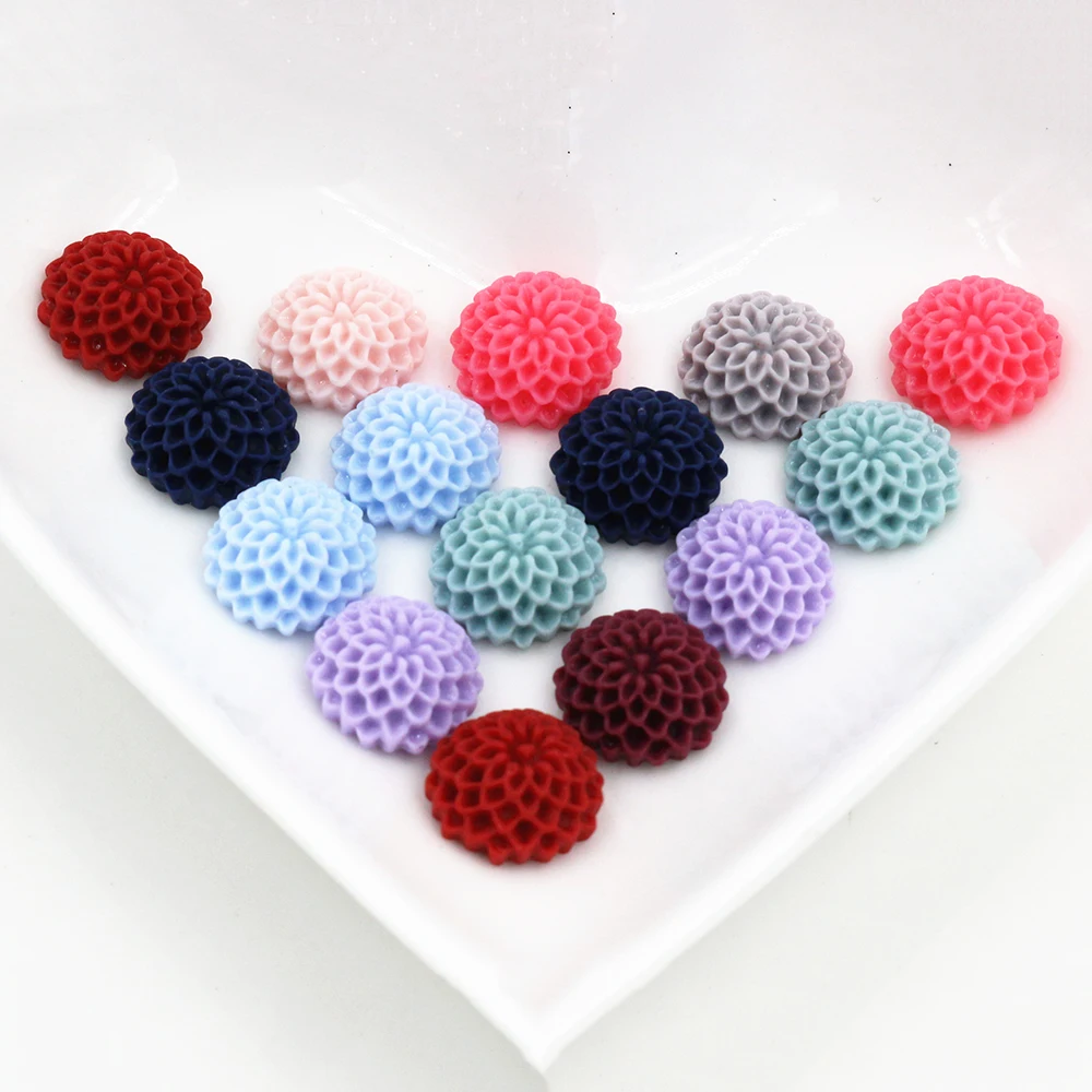 

New Fashion 40pcs 12mm Mix Color Crack Style Flat Back Resin Flower Cabochons Cameo G7-12