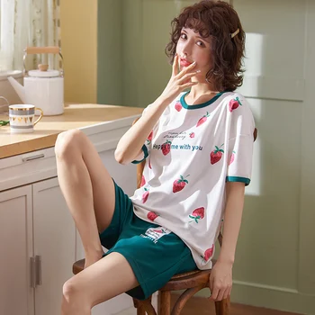 Women Pajama Suit Nightdress Thin Cotton Short Sleeve Leisure Home Clothes Comfortable Sleepwear Two Piece Pajama Set
Women Pajama Suit Nightdress Thin Cotton Short Sleeve Leisure Home Clothes Comfortable Sleepwear Two Piece Pajama Set