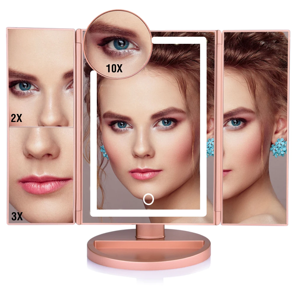 LED Mirror Touch Screen 22 Light strip Makeup mirror Magnifying Vanity 3 Folding Table Desktop light 180 Rotating Adjustable
LED Mirror Touch Screen 22 Light strip Makeup mirror Magnifying Vanity 3 Folding Table Desktop light 180 Rotating Adjustable