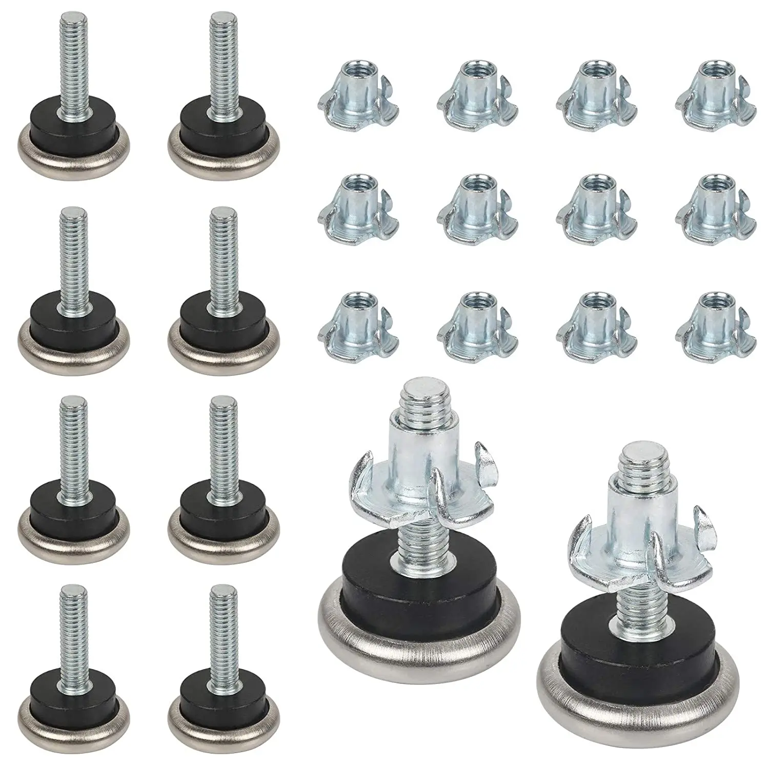 12pcs Adjustable Leveling Feet,Metal Furniture Leveler Thread Glides Pads Table Chair Foot Floor Protector with T-Nut Pronged
12pcs Adjustable Leveling Feet,Metal Furniture Leveler Thread Glides Pads Table Chair Foot Floor Protector with T-Nut Pronged