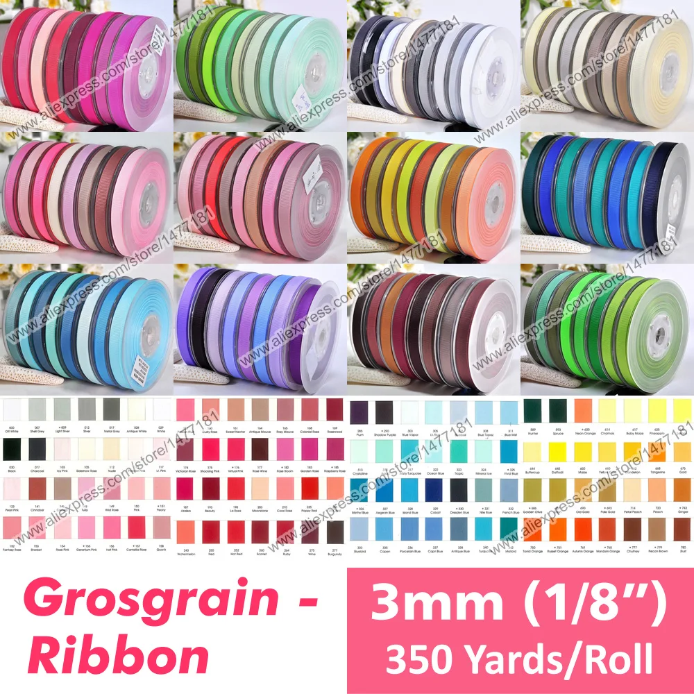 (350 Yards) 1/8" 3mm Grosgrain Ribbon High Quality 100% Polyester Solid Colour Double Sided Faced Grosgrain Wedding Bows Making
(350 Yards) 1/8" 3mm Grosgrain Ribbon High Quality 100% Polyester Solid Colour Double Sided Faced Grosgrain Wedding Bows Making