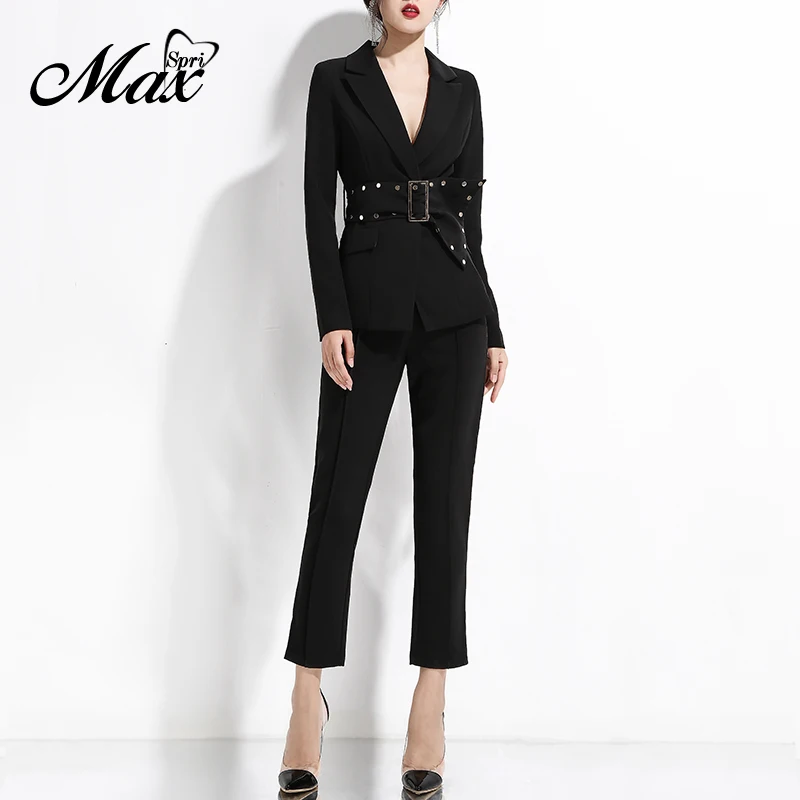 Max Spri 2019 Autumn New Fashion Office Lady Two-Piece Set Suits V Neck Long Sleeve Sash Rivet Buckle Blazer Straight Pants
Max Spri 2019 Autumn New Fashion Office Lady Two-Piece Set Suits V Neck Long Sleeve Sash Rivet Buckle Blazer Straight Pants