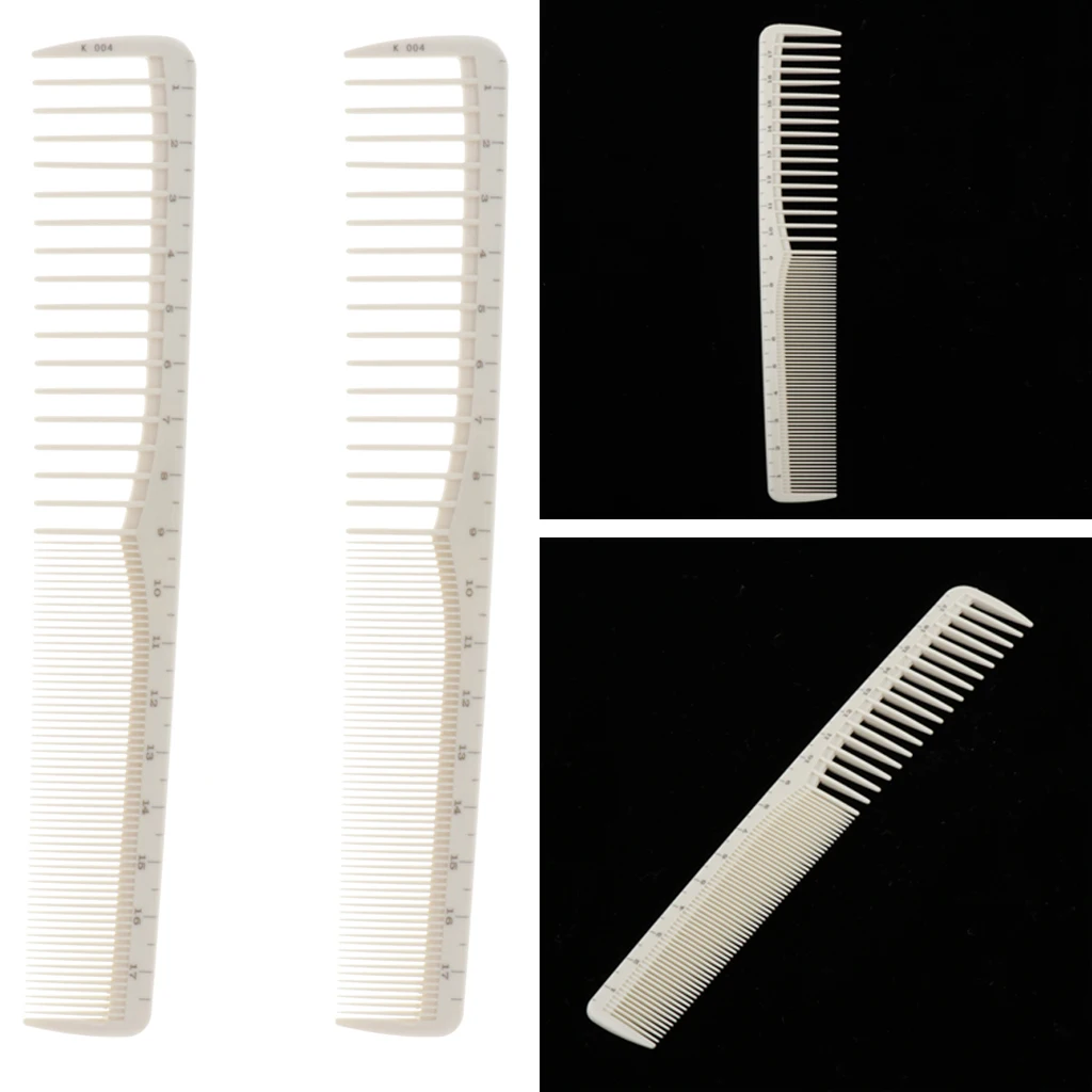 2 In1 2 Pieces White Professional Hair Styling Combs, Heat-resistance Hair Cutting Combs With Measurements 2 In1 2 Pieces White Professional Hair Styling Combs, Heat-resistance Hair Cutting Combs With Measurements