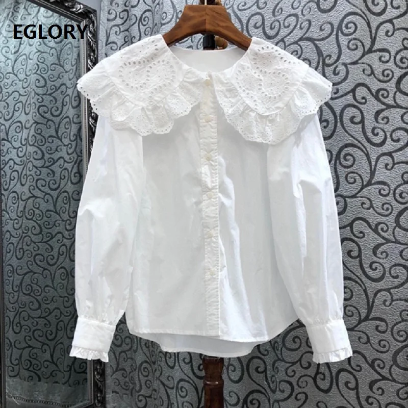 100%Cotton Shirts 2020 Autumn Winter Fashoin White Blouses Ladies Big Turn-down Collar Hollow Out Embroidery Long Sleeve Shirt 
100%Cotton Shirts 2020 Autumn Winter Fashoin White Blouses Ladies Big Turn-down Collar Hollow Out Embroidery Long Sleeve Shirt