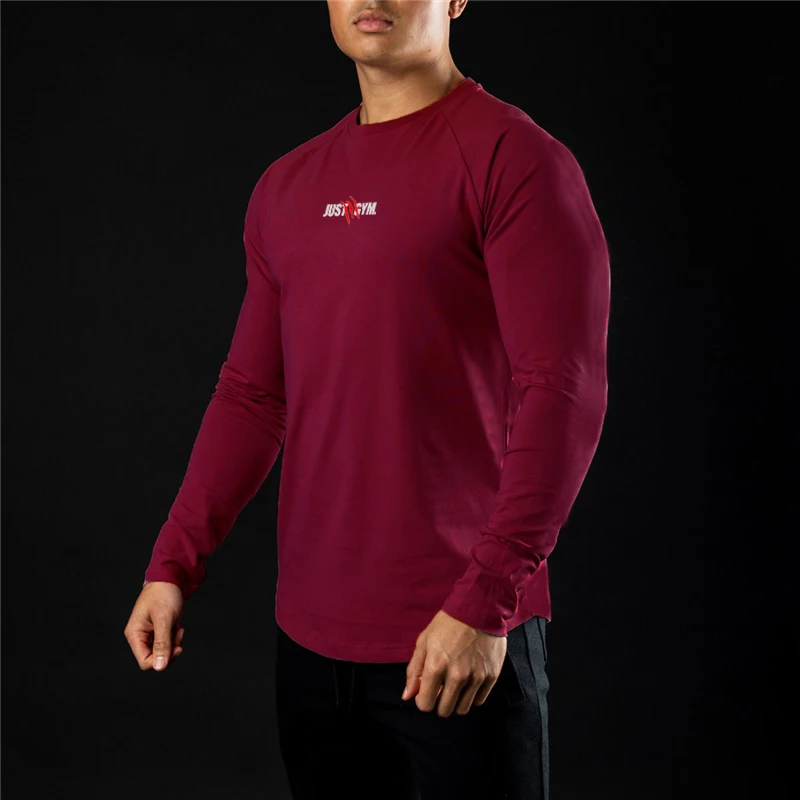 

Брендовая дышащая мужская тренировочная Повседневная модная спортивная футболка с длинным рукавом для бодибилдинга и фитнеса, тренировочная облегающая футболка с круглым вырезом на осень и зиму