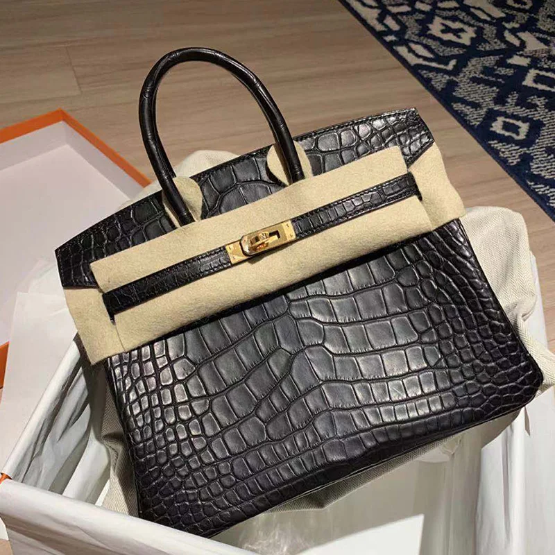 

2020 new tide layer cowhide and litchi pattern platinum bag crocodile ostrich leather women's handbag Single Shoulder Messenger